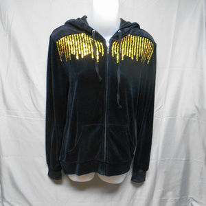 Whisper Me black w/gold sequin zip velour hoodie S